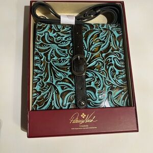 Patricia Nash Turquoise and Brown Tooled Leather Crossbody Bag
